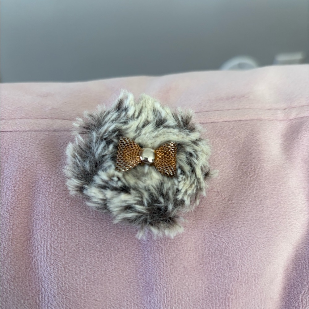 Faux Fur Brooch with Bow Accent